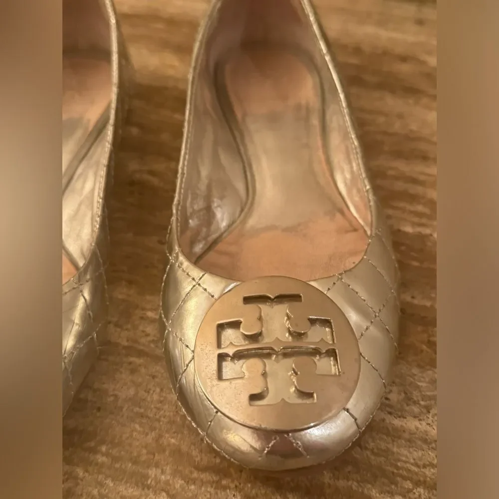 Tory Burch Quilted Silver Quinn ballet flats